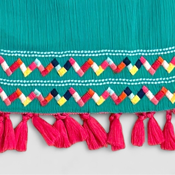 Mer St. Barth Women’s Tassel Dress, Teal with Pink Fringe One Size - $260 Retail - Picture 4 of 5